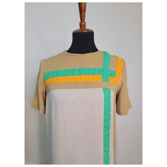 Vintage 1960's Mod Striped Shift Dress Tall - Picture 4 of 7